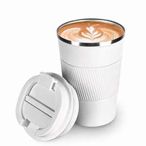 COLOCUP コーヒーカップ ステンレスマグ 保温保冷 直飲み 携帯マグ タンブラー 二重構造 真空断熱 (ホワイト, 380ML)