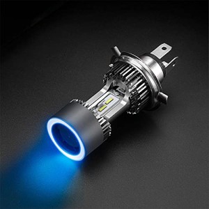 バイク用ライトバルブ バイク用LEDライト 青いリング状の光　H4/HS1 Hi/Lo 切替 無極性 ホワイト ブルーエンジェルアイ付き　バイク LED