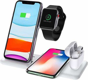 【送料無料】iPhoneワイヤレス充電器 4in1 ワイヤレス充電スタンド iPhone 11 Pro iWatch Airpods充電スタンド15W Qi急速充電器 四台デバ