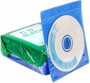 【送料無料】DVD ブルーレイ CD収納袋ケース 不織布 両面収納 100枚入り 200枚収納可能 整理 ファイル (ブルー)