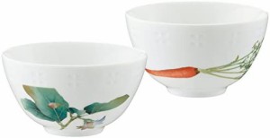 Noritake ノリタケ 飯碗 ( 絵変り ペアセット ) 345cc 京香旬彩 電子レンジ対応 食洗機対応 2個 金時人参 ・ 加茂茄子 ファインポーセレ