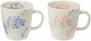 エールネット(Ale-net) 花うさぎ ピンク & ブルー ペア マグカップ セット 陶器 美濃焼 MK