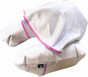 寝顔を見せずにぐっすり眠れる 安眠 フード付き ネックピロー 日本製 シルバー×ピンク