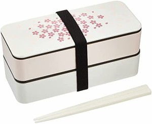 山中塗 レンジ スクウェア ランチBOX 600ml (箸・ベルト付) 初桜 ホワイト Y14662-2