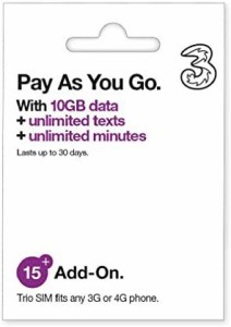 イギリスSIM Three 30日/データ5GB/通話3000分・他約60地域 データ5GB コミコミパック