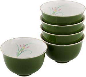 湯のみ おしゃれ : 有田焼 若草ラン 仙茶 セット Japanese Cup x5pcs set Porcelain/Size(cm) Φ9.1x5.5/No:365747