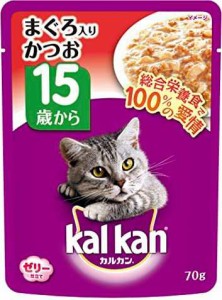 カルカン キャットフード パウチ 15歳から まぐろ入りかつお 高齢猫用 70g×16袋 (まとめ買い)