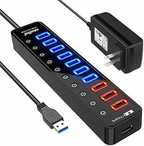 USB3.0ハブ 電源付き, atolla 7ポート5Gbps高速 USBハブ3.0 の 拡張+ 4充電ポート USB Hub 独立スイッチ付 12V/4A 48W電源付き