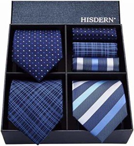 HISDERN(ヒスデン) ブランド ネクタイ チーフ 3本セット メンズ ネクタイ 高級 ギフトボックス付き 20柄物 ビジネス 結婚式 卒業式 父の