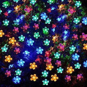 Berocia ストリングライト ソーラー led 屋外 50 led 2モード 桃の花 イルミネーションライト太陽充電 IP65防水 クリスマスライトソーラ