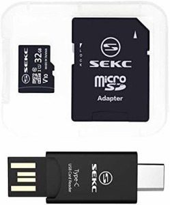 【】SEKC microSDHCカード 32GB Class10 UHS-I対応 (U1)V10、SDアダプタ付、microSDカードリーダー付 Type-C 、Type-A USB2.0対応