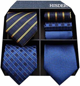HISDERN(ヒスデン) ブランド品 ネクタイ チーフ 3本セット 高級 ギフトボックス付き 20柄物 ビジネス 結婚式 父の日 プレゼント TA3-01S