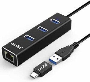 atolla USB3.0ハブ 有線 LAN RJ45 アダプタ, USB HUB 3ポート LAN RJ45 ハブ1ポート1000Mbps 拡張 USB Cハブ Type c 変換アダプター付き