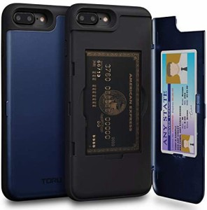 TORU CX PRO iPhone8 Plus ケース カード ブルー収納背面 3枚 IC Suica カード入れ カバ— ミラー付き (アイフォン8Plus / アイフォン7Pl