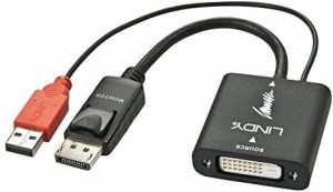 LINDY DVI - DisplayPort 1.1アクティブ変換アダプタケーブル、USB給電ケーブル付、10cm(型番:38145)