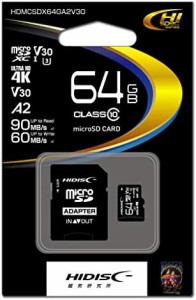 HIDISC 超高速microSDXCカード 64GB CLASS10 UHS-I Speed class3, A2対応 HDMCSDX64GA2V30