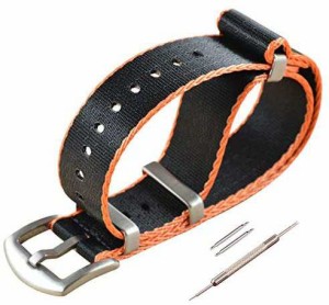 24mm 黒/オレンジエッジ ベルト シートベルト 腕時計ストラップ ナイロン 替えバンド 起毛バックル