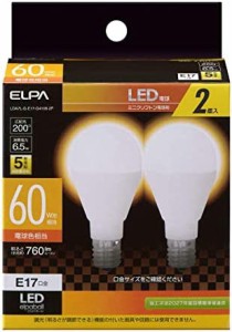 【送料無料】エルパ LED電球 2個セット ミニクリプトン球形 口金E17 60W形 電球色 5年保証 LDA7L-G-E17-G4106-2P