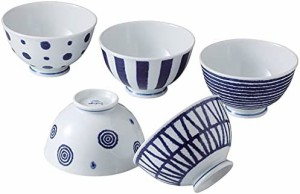 西海陶器 波佐見焼 軽量 お茶碗 飯碗 直径約12cm 5柄 食器セット 藍玉柄 はさみやき 茶碗 セット おちゃわん 青 白 和柄 ごはんお茶碗 ご