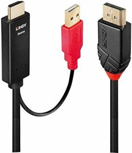 LINDY HDMI 1.4 - DisplayPort 1.2アクティブ変換ケーブル、USB給電ケーブル付、0.5m(型番:41424)