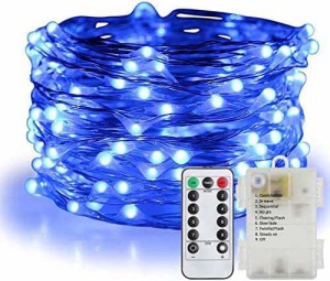 ANJEWLIN LED イルミネーションライトled ストリングスライト 8種光るパターン 電池式 防水 10メートル 電飾 100電球 リモコン付き (ブル