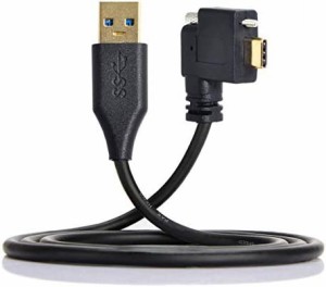 Cablecc左右角度付きUSB 3.1 Type-C単一ネジロック、標準USB3.0データケーブル、カメラ1.2M用90度