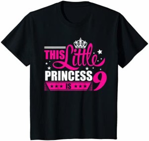 キッズ 女の子のための9歳の誕生日アパレルこのリトルプリンセスは9です Tシャツ