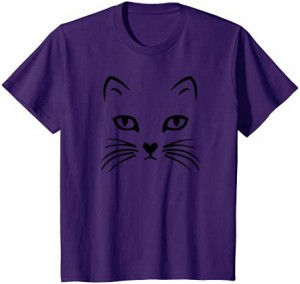 キッズ 女の子のための紫色の猫の顔のハロウィンのギフトのための男の子の子供の青年 Tシャツ