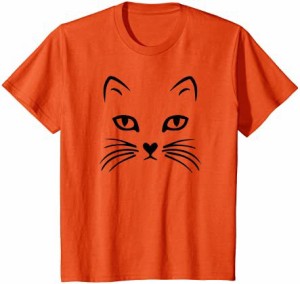 キッズ オレンジ色の猫の顔のハロウィンのギフトのための女の子男の子子供の青年 Tシャツ