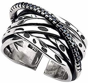 Rockyu 指輪 レディース フリーサイズ シルバー ブラック リング シルバー925 フリーサイズ 個性 人気 韓国風 指輪物語 パーティ 人気 ア