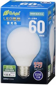 オーム電機 LED電球 ボール球形(60形相当/750lm/昼光色/E26/全方向配光240°/密閉形器具対応)