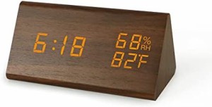 Hohoemi デジタル目覚まし時計 木製デジタル時計 置き時計 デジタル 卓上時計 大音量 多機能 LEDアラーム 温度 湿度表示 明るさ調節 省エ
