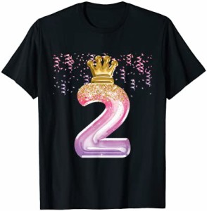 2歳の誕生日プレゼントの女の子ピンクの風船クラウン2秒 Tシャツ