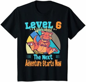 キッズ 恐竜6歳誕生日ゲーマー恐竜レベル6年目 Tシャツ