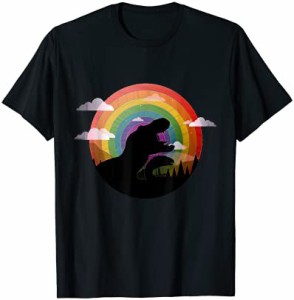 虹と恐竜[大人と子供]レインボー、平和、T-REX t-レックス Tシャツ