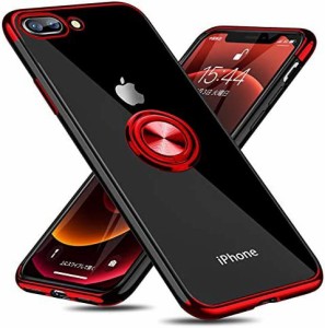 iPhone 8 Plus ケース/iPhone 7 Plus ケース リング付き クリア 耐衝撃 スタンド機能 透明 TPU 車載ホルダー対応 落下防止 防塵 薄型 軽