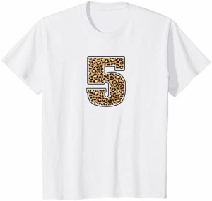 キッズ 5歳の女の子猫チータープリントパターン5歳の誕生日 Tシャツ