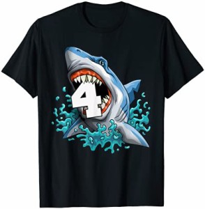 キッズシャーク4歳の誕生日男の子面白いシャーク 4歳歳の誕生日 Tシャツ