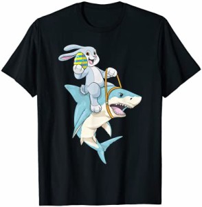 Easter Bunny Riding Shark Easter Rabbit Egg Hunt Boys Girls Tシャツ