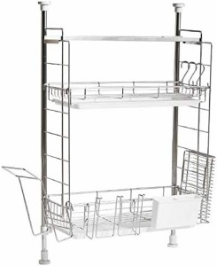 【送料無料】アイリスプラザ 水切りラック 突っ張り 水切り かご シンク上 バスケット ステンレス製 2段 スリムサイズ 省スペース 突っ張