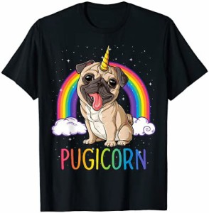 Pugicorn パグユニコーン Tシャツ ガールズ キッズ 宇宙 ギャラクシー レインボー Tシャツ