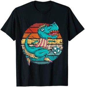 ヴィンテージT-レックスキッズフットボール選手の男の子、面白い恐竜の男の子 Tシャツ