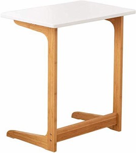 Forevich 竹サイドテーブルソファリビングルームのコンピュータのコーヒースナックテーブルリビングルームオフィスL / Zタイプ 白い L型