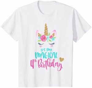 キッズ ユニコーン 4歳の誕生日パーティーシャツ ガールズ 4歳 Tシャツ Tシャツ