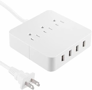 電源タップ 4ACコンセント 1500W 3USB（2.4A/ポート） 急速充電可能 スマート充電可能 一括スイッチ 1.5コード 雷ガード 過負荷保護 (白)