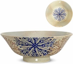 J-kitchens 勲山窯 茶碗 浅い ちゃわん 径14x5.5cm 波佐見焼 日本製 花芯紋 ブルー