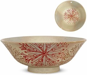 J-kitchens 勲山窯 茶碗 浅い ちゃわん 径14x5.5cm 波佐見焼 日本製 花芯紋 レッド