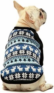 Fitwarm 犬服 ウール セーター マルチ柄 クリスマス 部屋着 着脱やすい 暖い 犬猫用 冬服 ペット 用 わんこ 用 超小型犬小型犬 ブルー XS