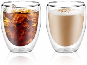 【送料無料】yiteng ダブルウォール グラス 2個セット 350ml 耐熱 二重 グラス コップ コーヒー 保冷 保温 透明 結露しない マグカップ 