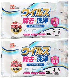 レック 激落ちくん ウイルス除去 除菌 洗浄 ウェットシート 30枚入 2個パック (24時間抗菌) アルコール・アルカリ電解水・グレープフルー